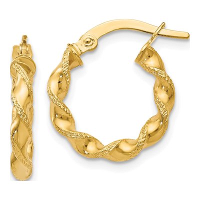 14K Yellow Gold 16mm Twisted Hoop Earrings