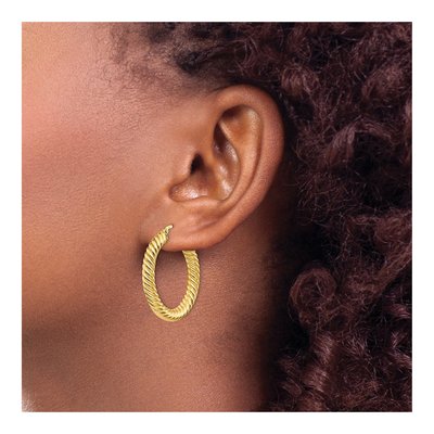 14K Yellow Gold 30mm Twisted Hoop Earrings – view 4