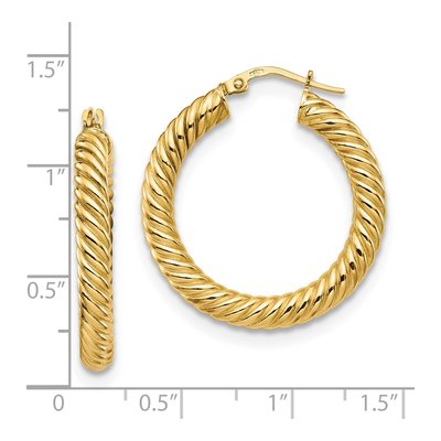 14K Yellow Gold 30mm Twisted Hoop Earrings – view 5
