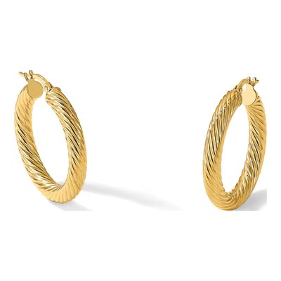 14K Yellow Gold 30mm Twisted Hoop Earrings – view 6