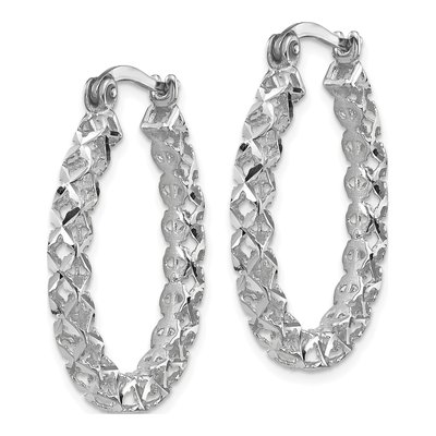 14K White Gold Diamond-Cut Hollow Hoop Earrings – view 3