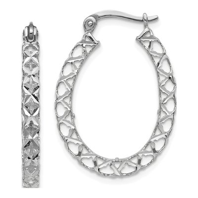14K White Gold Diamond-Cut Hollow Hoop Earrings