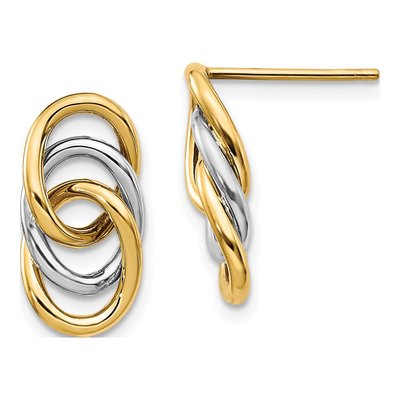 14K Two-Tone Gold Circle Dangle Earrings