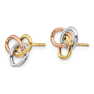 14K Tri-Color Gold Love Knot Button Stud Earrings – view 3