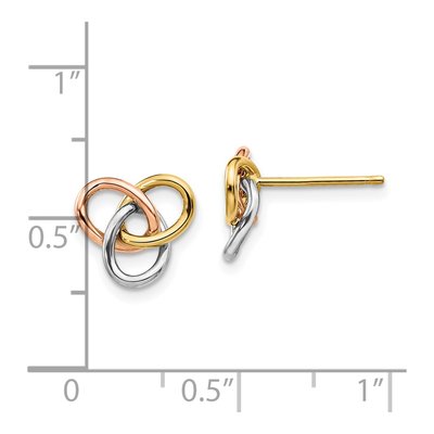 14K Tri-Color Gold Love Knot Button Stud Earrings – view 5