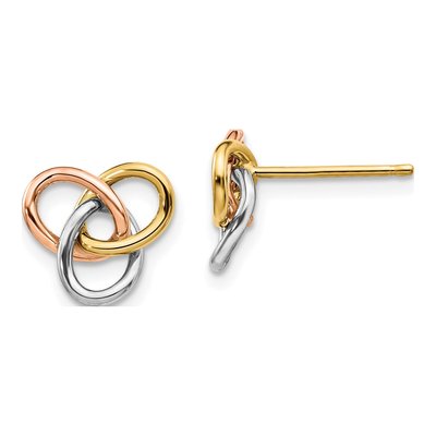 14K Tri-Color Gold Love Knot Button Stud Earrings