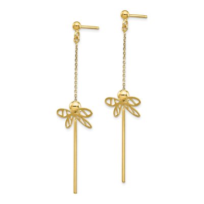 14K Yellow Gold Dragonfly Dangle Earrings – view 3