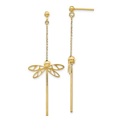 14K Yellow Gold Dragonfly Dangle Earrings