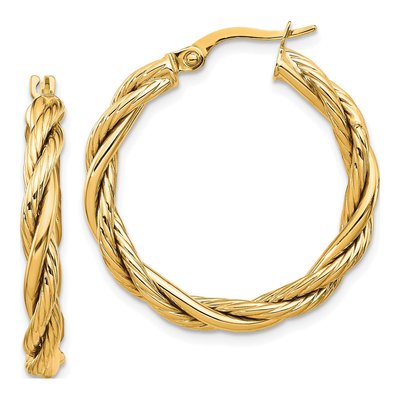 14K Yellow Gold 28mm Twisted Hoop Earrings