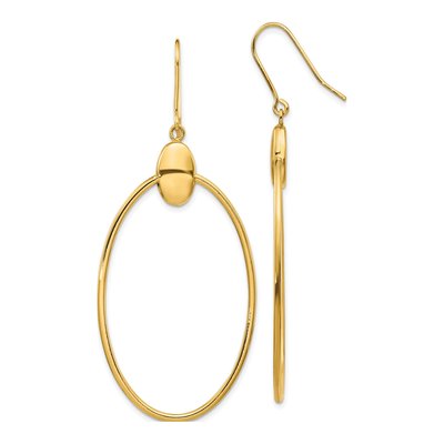 14K Yellow Gold Oval Dangle Earrings