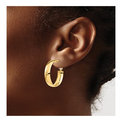 14K Yellow Gold Omega Back Hoop Earrings – view 4