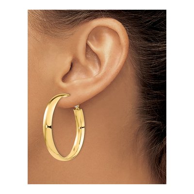 14k Yellow Gold 6mm Omega Back Hoop Earrings | Leslie's – view 4