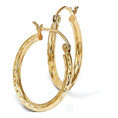 14K Yellow Gold 20mm Diamond-Cut Hoop Earrings – view 6