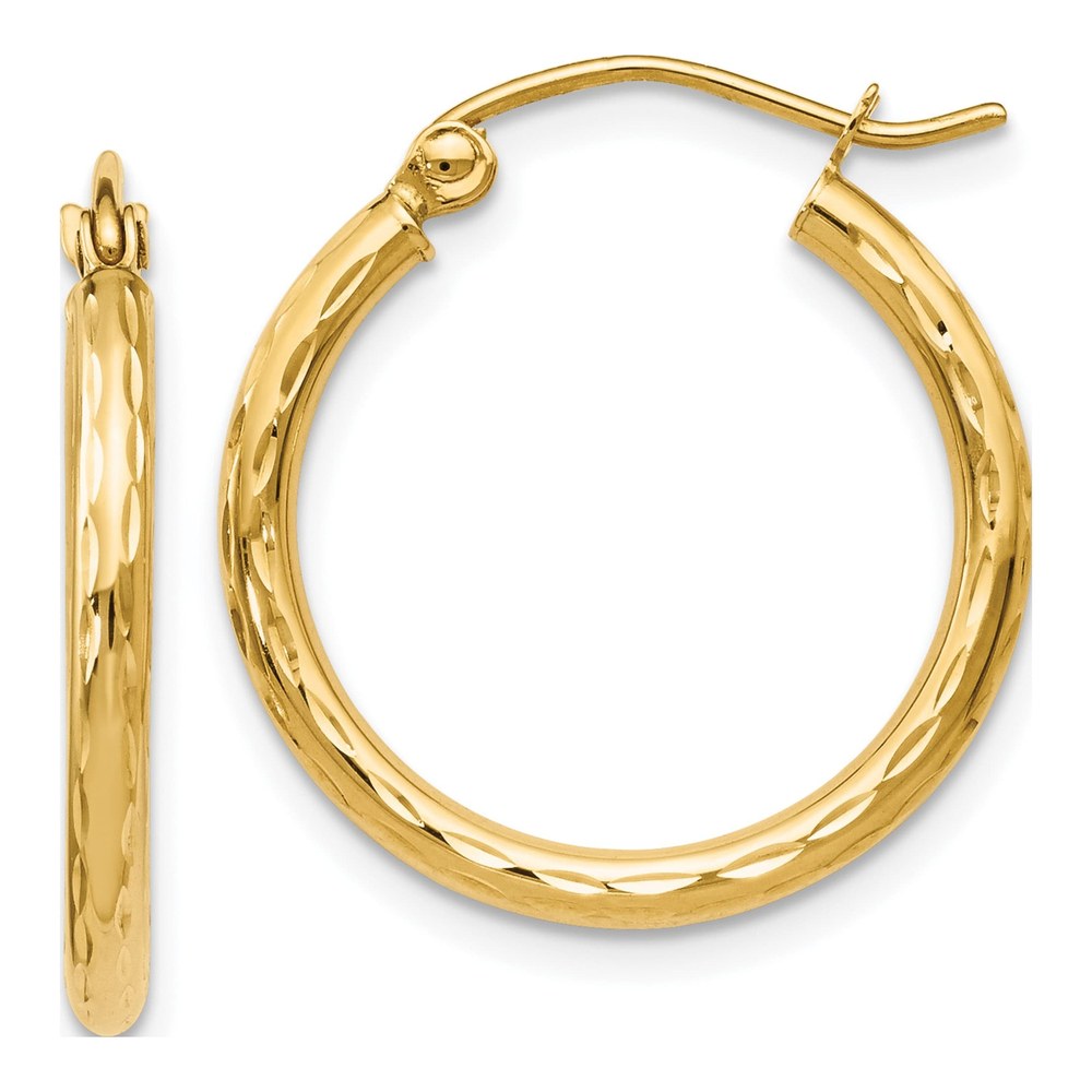 14K Yellow Gold 20mm Diamond-Cut Hoop Earrings