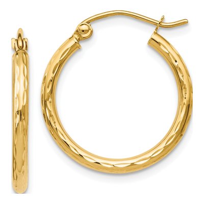 14K Yellow Gold 20mm Diamond-Cut Hoop Earrings