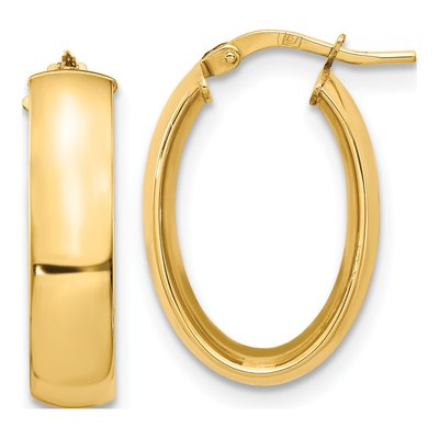14K Yellow Gold Oval Hoop Earrings