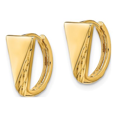 14K Yellow Gold 12mm Diamond-Cut Huggie Hoop Earrings – view 3