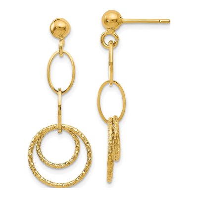 14K Yellow Gold Textured Dangle Earrings