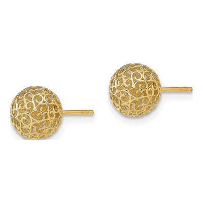 14K Yellow Gold Filigree Ball Stud Earrings – view 3