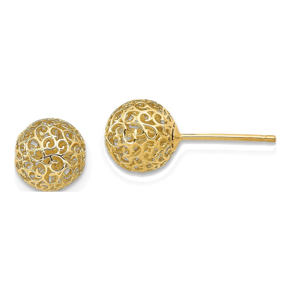 14K Yellow Gold Filigree Ball Stud Earrings
