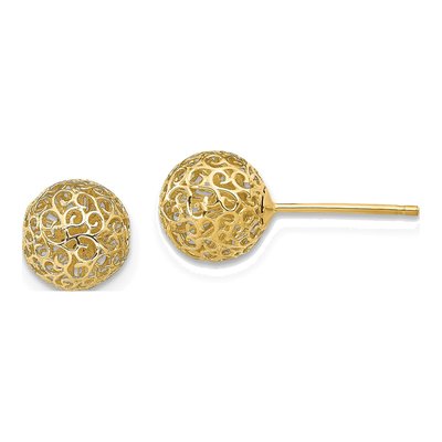 14K Yellow Gold Filigree Ball Stud Earrings