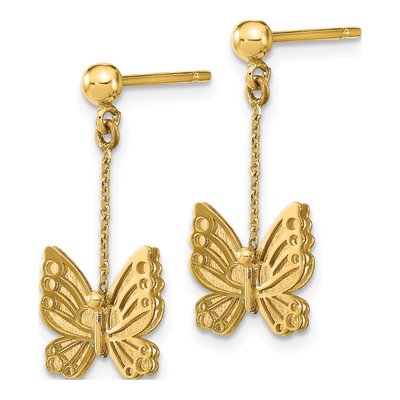 14K Yellow Gold Butterfly Dangle Earrings – view 3