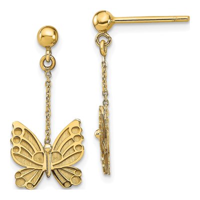 14K Yellow Gold Butterfly Dangle Earrings