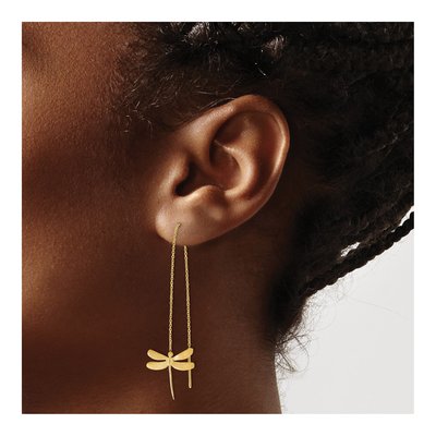 14K Yellow Gold Dragonfly Threader Earrings – view 4