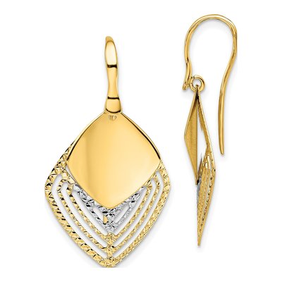 14K White Gold Diamond-Cut Dangle Earrings