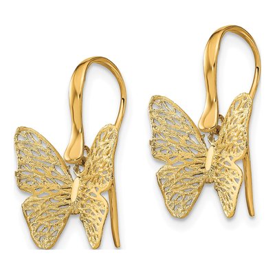 14K Yellow Gold Filigree Butterfly Dangle Earrings – view 3