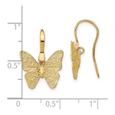 14K Yellow Gold Filigree Butterfly Dangle Earrings – view 5