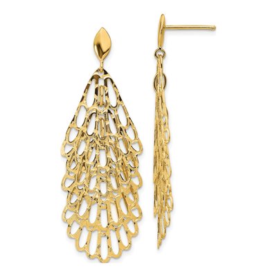 14K Yellow Gold Textured Dangle Earrings