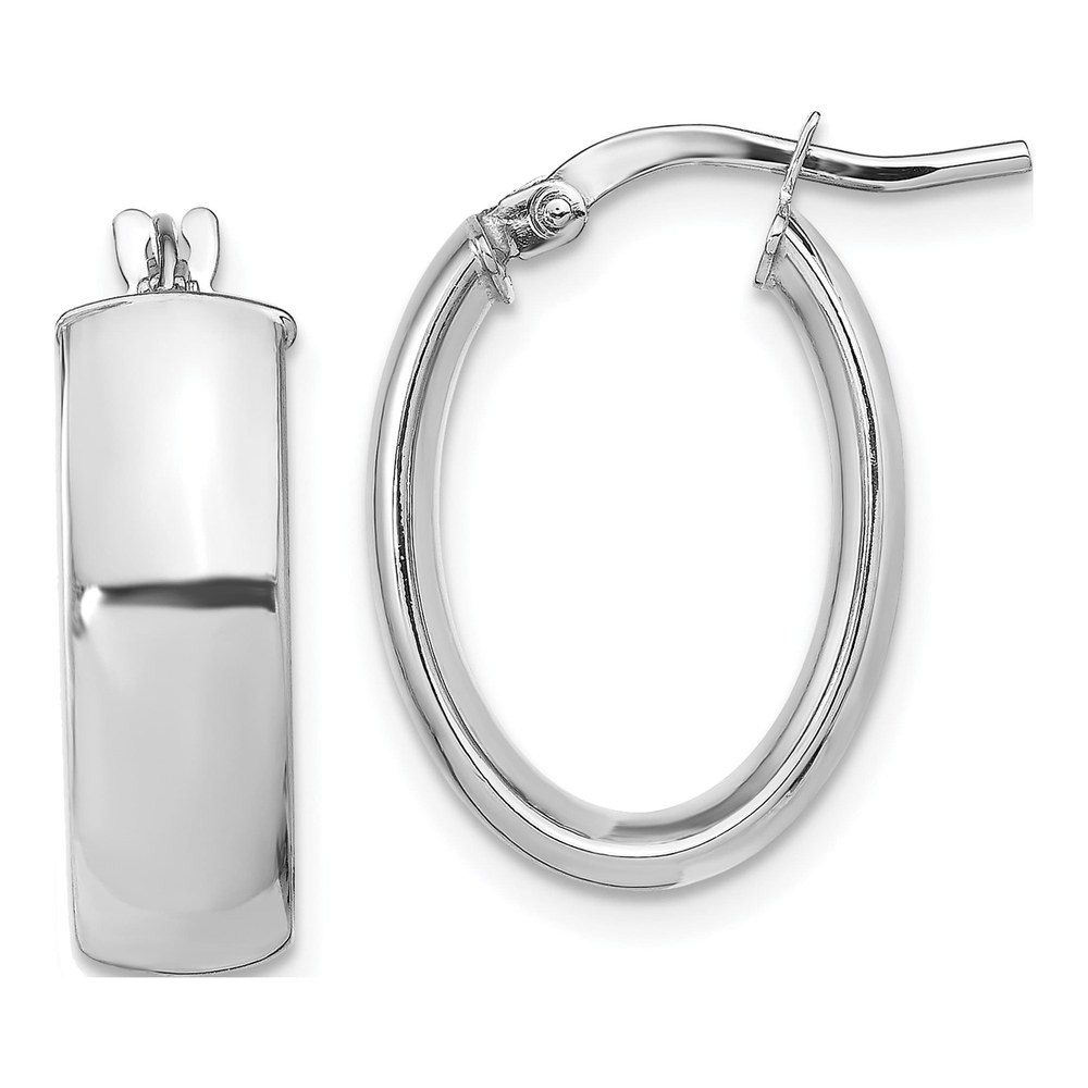 14K White Gold 20mm Oval Hoop Earrings