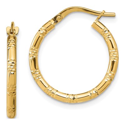14K Yellow Gold 20mm Diamond-Cut Hoop Earrings