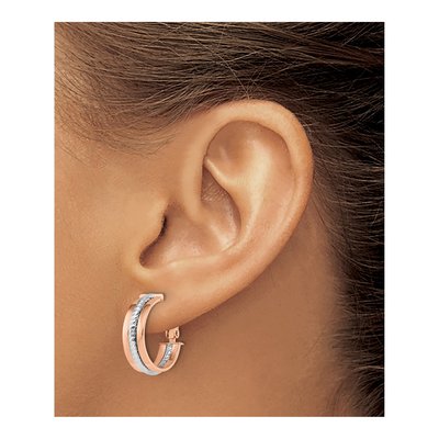 14K Two-Tone Gold 20mm Textured Hoop Earrings – view 4
