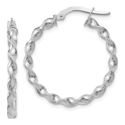 14K White Gold 26mm Twisted Hoop Earrings