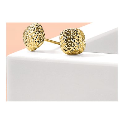 14K Yellow Gold Diamond-Cut Button Stud Earrings – view 6