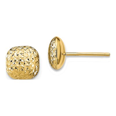 14K Yellow Gold Diamond-Cut Button Stud Earrings