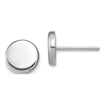 14K White Gold Button Stud Earrings