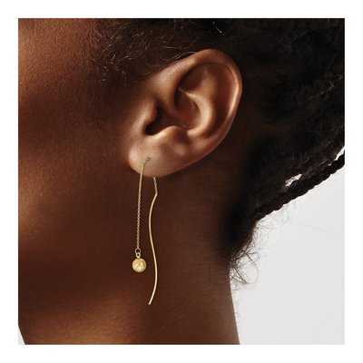 14K Yellow Gold Diamond-Cut Threader Earrings – view 4