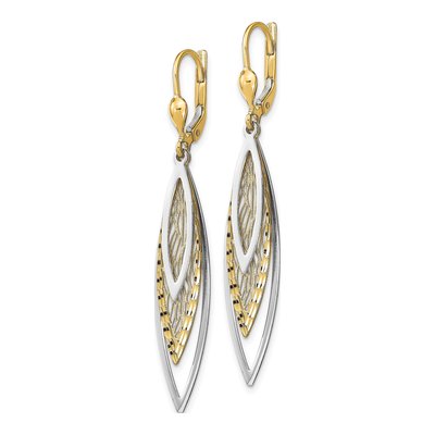 14K Two-Tone Gold Diamond-Cut Leverback Earrings – view 3
