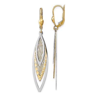 14K Two-Tone Gold Diamond-Cut Leverback Earrings