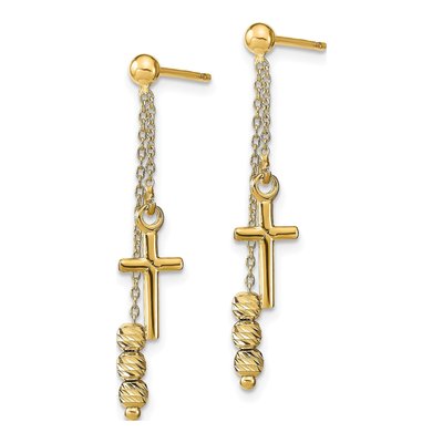 14K Yellow Gold Diamond-Cut Cross Dangle Earrings – view 3