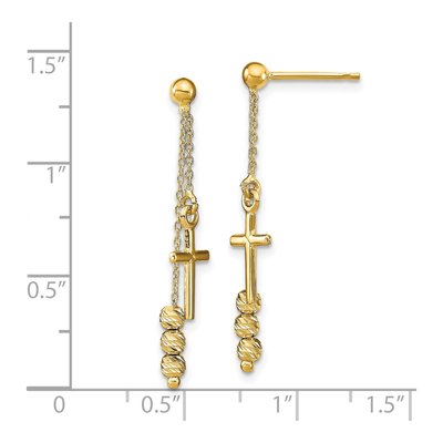 14K Yellow Gold Diamond-Cut Cross Dangle Earrings – view 5