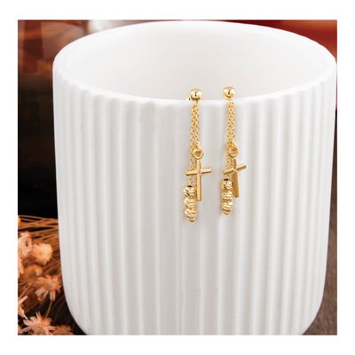 14K Yellow Gold Diamond-Cut Cross Dangle Earrings – view 6