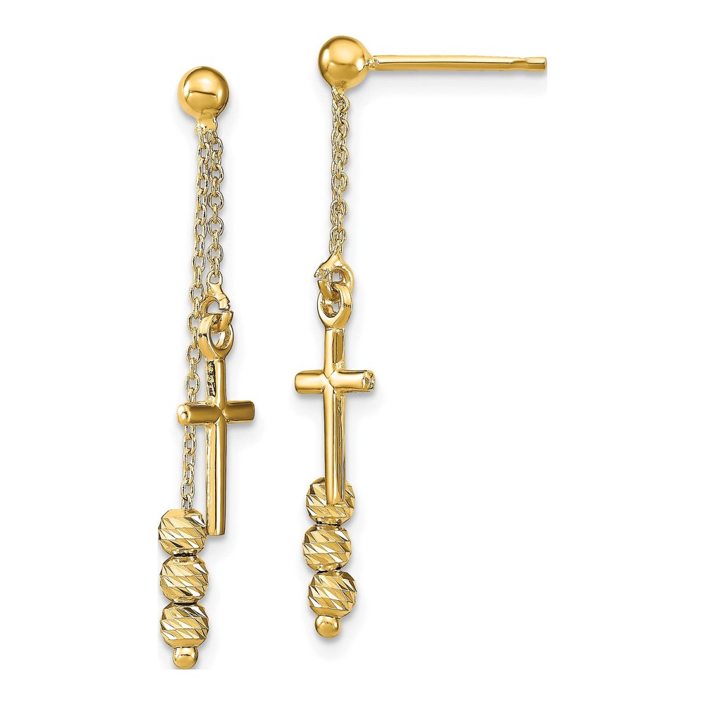 14K Yellow Gold Diamond-Cut Cross Dangle Earrings