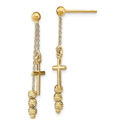 14K Yellow Gold Diamond-Cut Cross Dangle Earrings