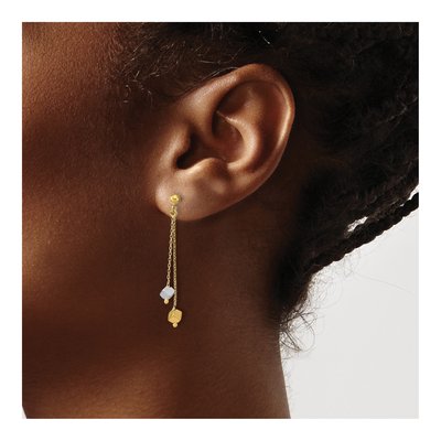 14K Two-Tone Gold Beaded Dangle Earrings – view 4