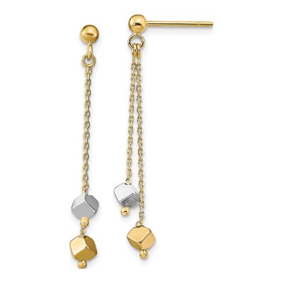 14K Two-Tone Gold Beaded Dangle Earrings