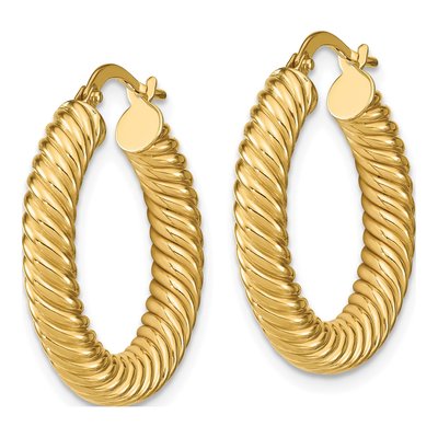 14K Yellow Gold 25mm Textured Hoop Earrings – view 3